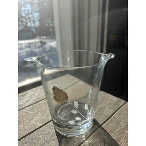 Vintage Cristal Mode Ice Bucket Hand Crafted Italy Silver Leaf Etched Glass - Picture 9 of 13